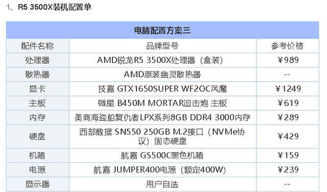 计算机配置单推荐？如何选择适合自己的电脑配置？